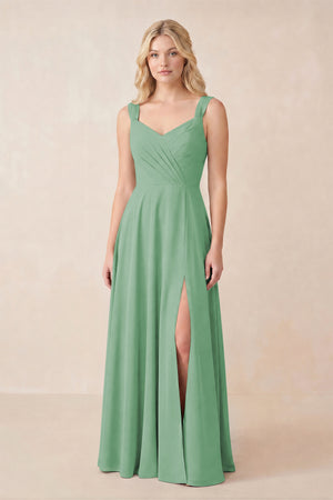 Sweetheart A-Line Chiffon Long Bridesmaid Dress in Sea Glass