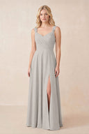 Sweetheart A-Line Chiffon Long Bridesmaid Dress in Silver