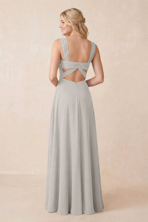 Sweetheart A-Line Chiffon Long Bridesmaid Dress in Silver