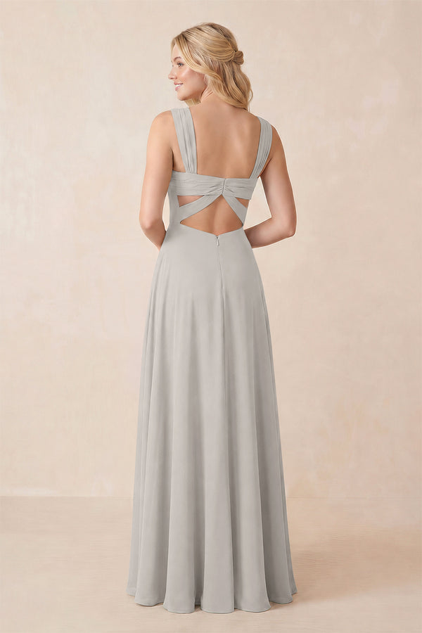 Sweetheart A-Line Chiffon Long Bridesmaid Dress in Silver