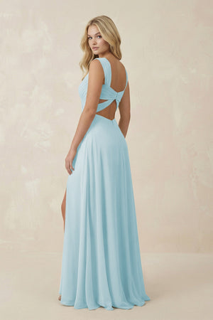 Sweetheart A - Line Chiffon Long Bridesmaid Dress in Sky Blue - KissProm Bridesmaid Dresses