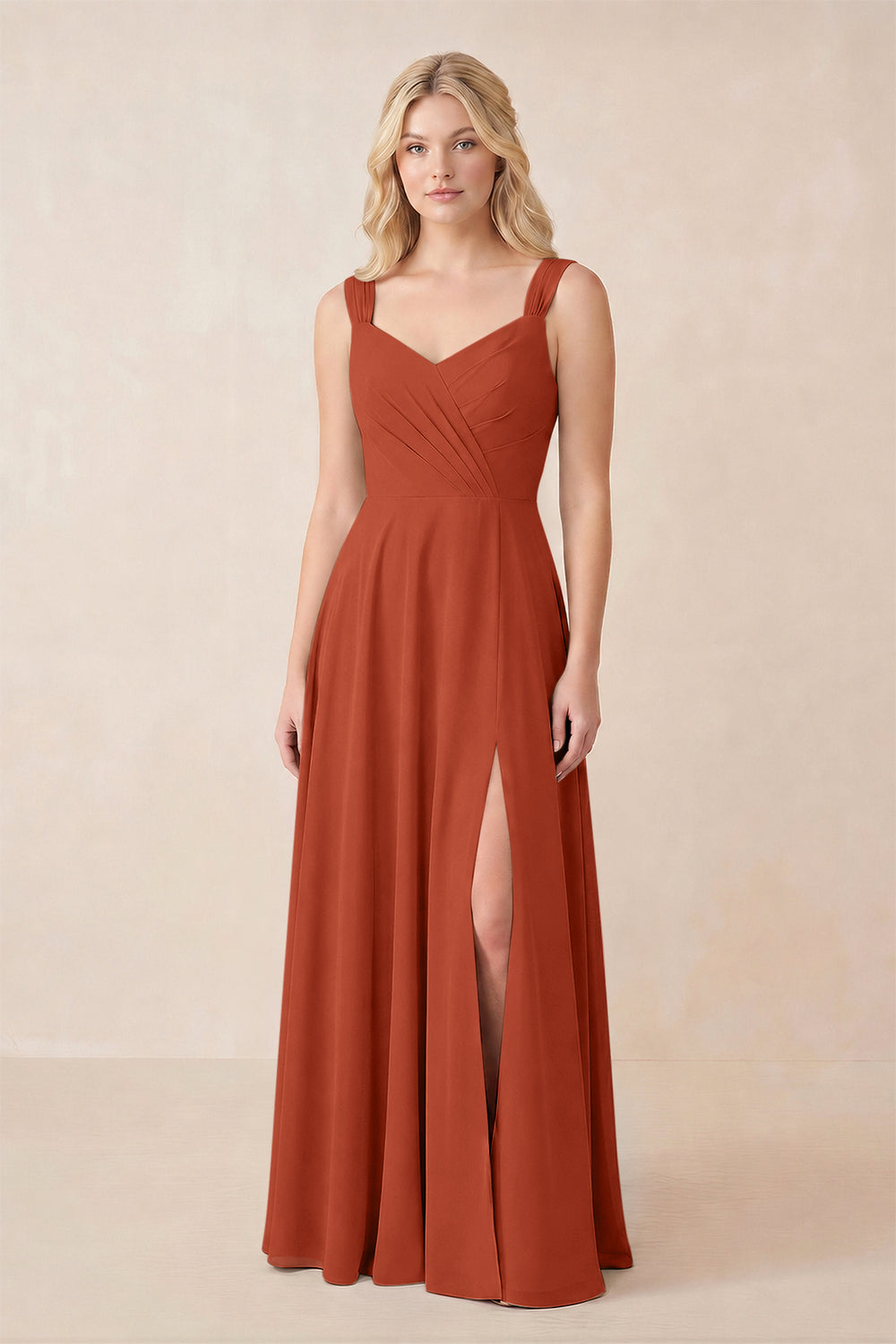 Sweetheart A-Line Chiffon Long Bridesmaid Dress in Spice