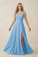 Sweetheart A - Line Chiffon Long Bridesmaid Dress in Steel Blue - KissProm Bridesmaid Dresses