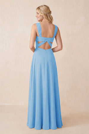 Sweetheart A-Line Chiffon Long Bridesmaid Dress in Steel Blue