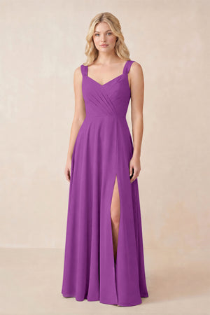 Sweetheart A-Line Chiffon Long Bridesmaid Dress in Amethyst