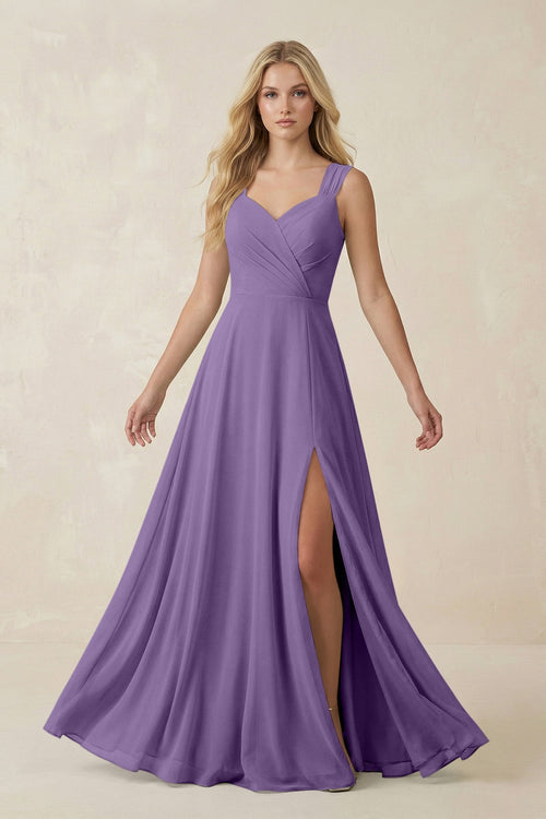 Sweetheart A - Line Chiffon Long Bridesmaid Dress in Tahiti - KissProm Bridesmaid Dresses