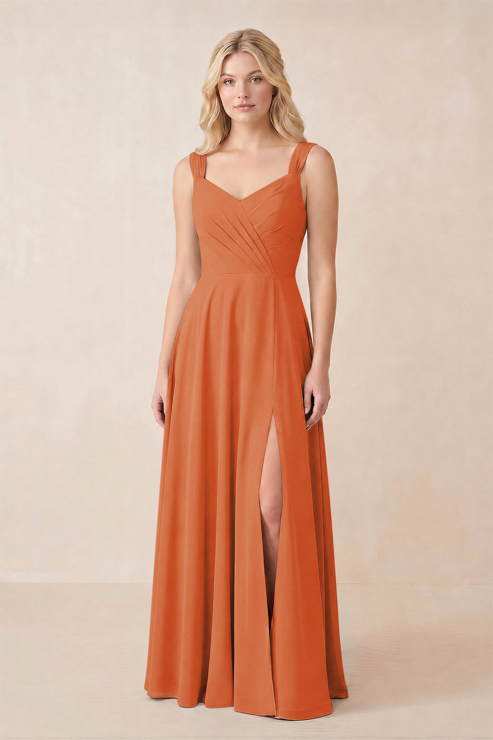Sweetheart A-Line Chiffon Long Bridesmaid Dress in Terracotta