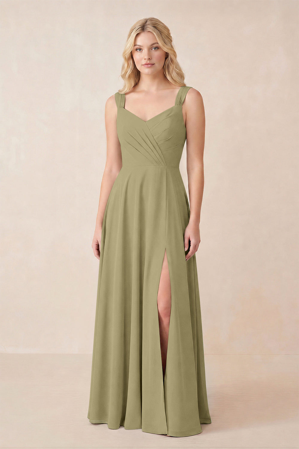Sweetheart A-Line Chiffon Long Bridesmaid Dress in Thyme