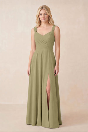 Sweetheart A-Line Chiffon Long Bridesmaid Dress in Thyme