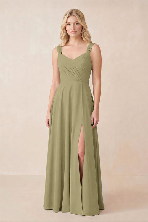 Sweetheart A-Line Chiffon Long Bridesmaid Dress in Thyme