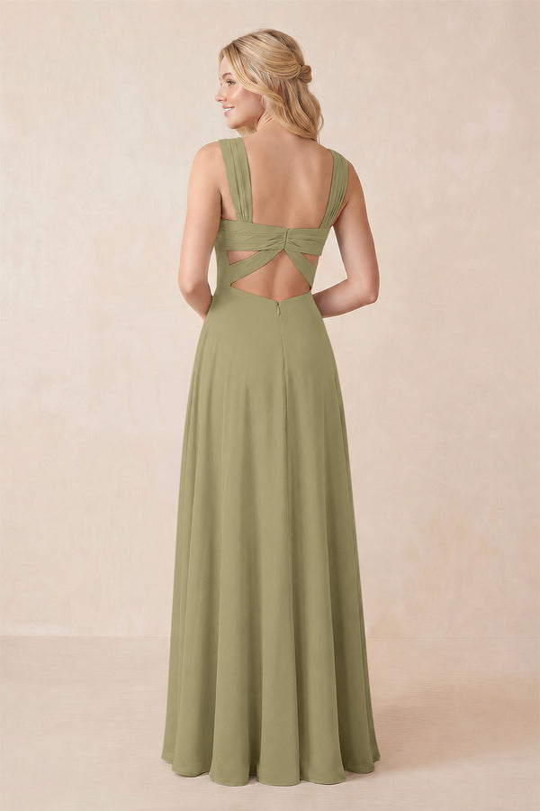 Sweetheart A-Line Chiffon Long Bridesmaid Dress in Thyme