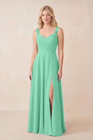 Sweetheart A-Line Chiffon Long Bridesmaid Dress in Turquoise
