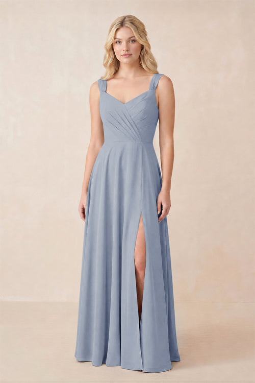 Sweetheart A-Line Chiffon Long Bridesmaid Dress in Twilight
