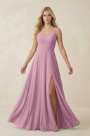 Sweetheart A - Line Chiffon Long Bridesmaid Dress in Vintage Mauve - KissProm Bridesmaid Dresses