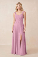 Sweetheart A-Line Chiffon Long Bridesmaid Dress in Vintage Mauve