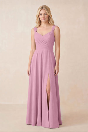 Sweetheart A-Line Chiffon Long Bridesmaid Dress in Vintage Mauve