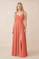 Sweetheart A-Line Chiffon Long Bridesmaid Dress in Wild Rose