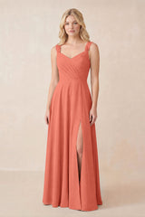 Sweetheart A-Line Chiffon Long Bridesmaid Dress in Wild Rose