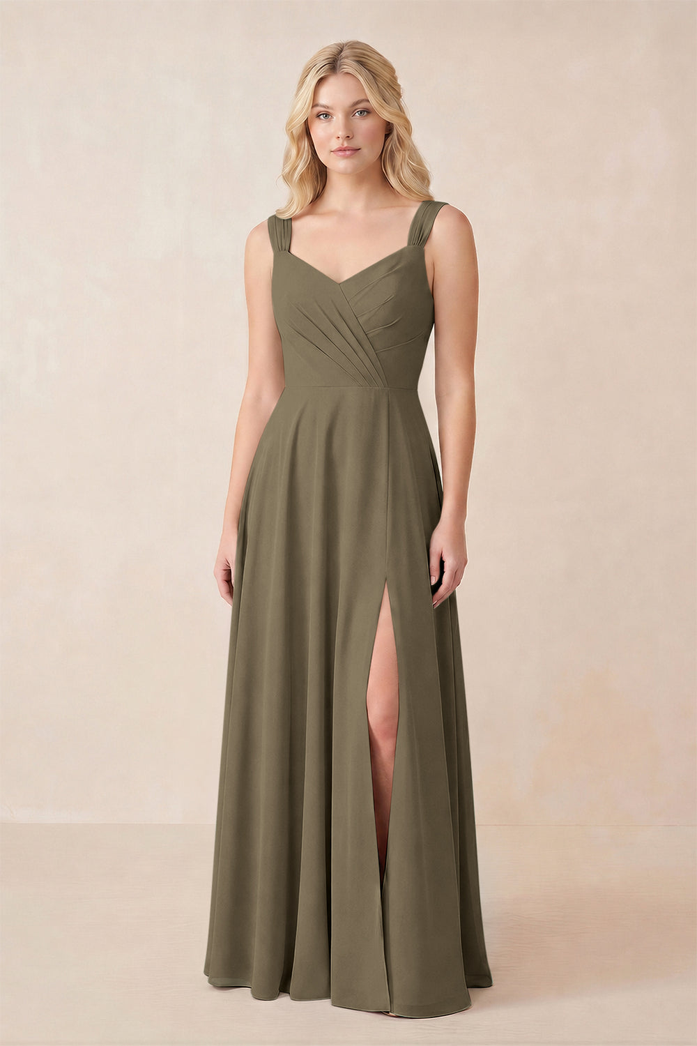 Sweetheart A-Line Chiffon Long Bridesmaid Dress in Willow Green