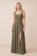 Sweetheart A-Line Chiffon Long Bridesmaid Dress in Willow Green