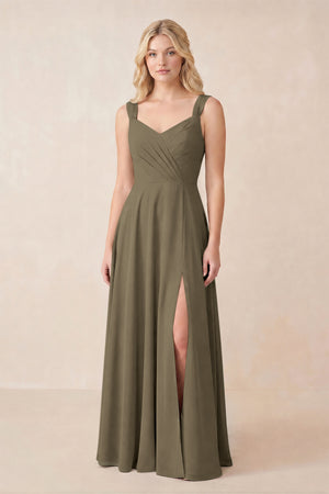 Sweetheart A-Line Chiffon Long Bridesmaid Dress in Willow Green