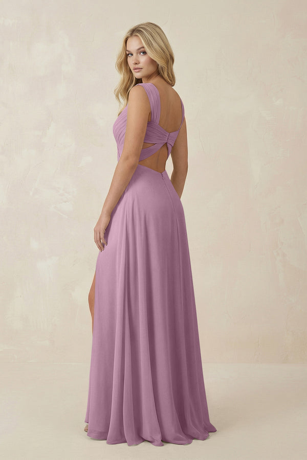 Sweetheart A - Line Chiffon Long Bridesmaid Dress in Wisteria - KissProm Bridesmaid Dresses