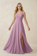 Sweetheart A - Line Chiffon Long Bridesmaid Dress in Wisteria - KissProm Bridesmaid Dresses