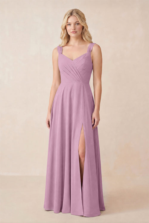 KissProm Sweetheart A-Line Chiffon Long Bridesmaid Dress in Wisteria, Wisteria / 12