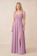 Sweetheart A-Line Chiffon Long Bridesmaid Dress in Wisteria