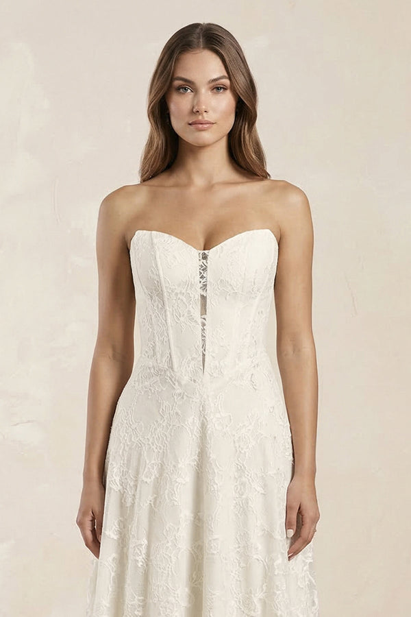 Sweetheart A - Line Corset Lace Wedding Dress in Ivory - KissProm Wedding Dresses