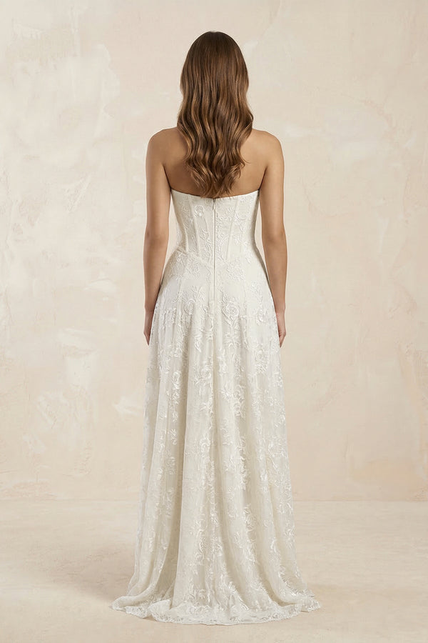 Sweetheart A - Line Corset Lace Wedding Dress in Ivory - KissProm Wedding Dresses