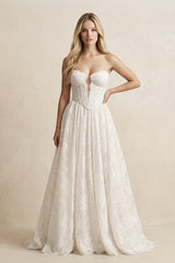 Sweetheart A - Line Lace Appliqued Wedding Dress in Ivory - KissProm Wedding Dresses
