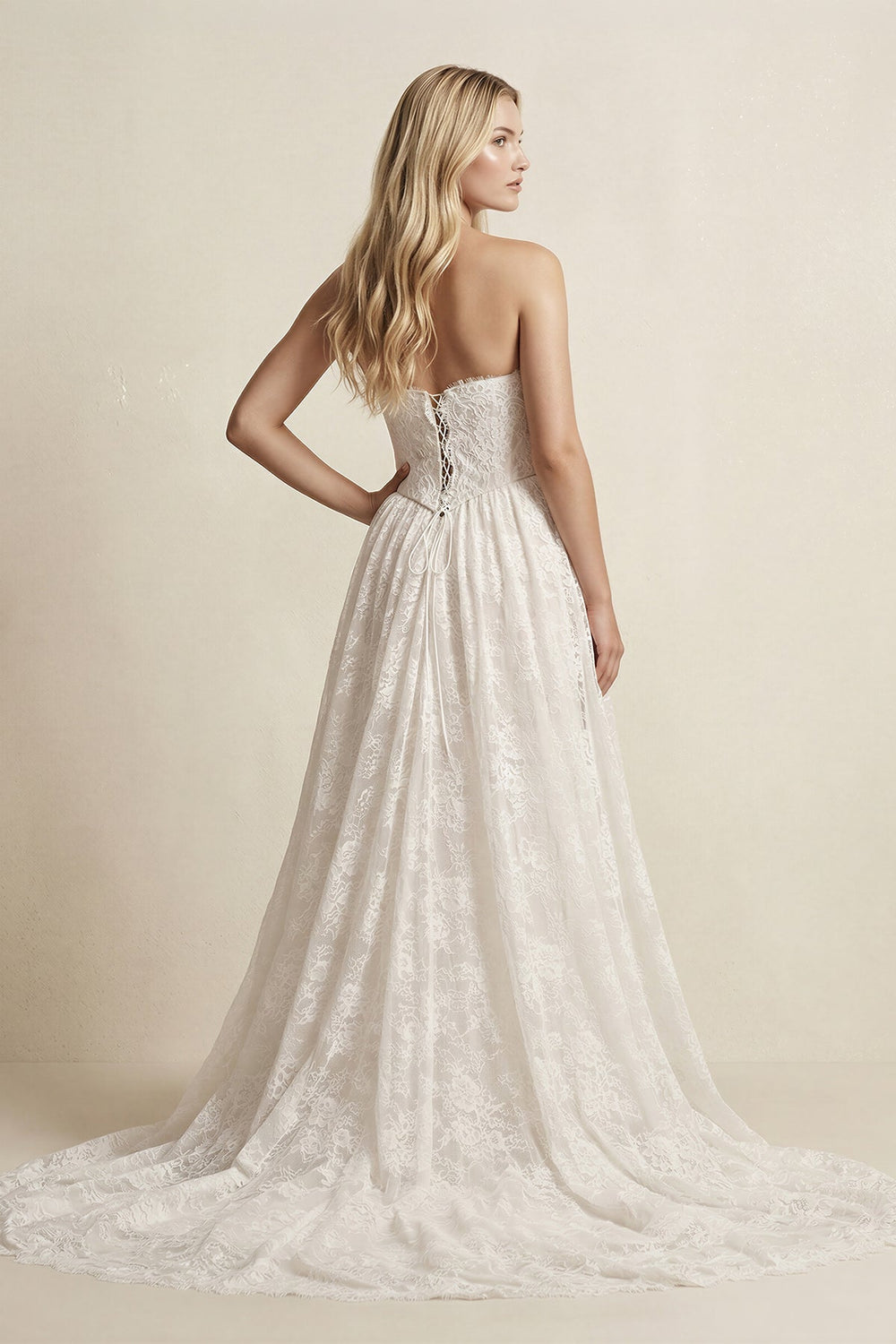 Sweetheart A - Line Lace Appliqued Wedding Dress in Ivory - KissProm Wedding Dresses