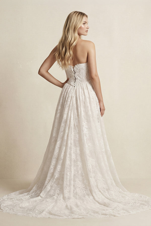 Sweetheart A - Line Lace Appliqued Wedding Dress in Ivory - KissProm Wedding Dresses