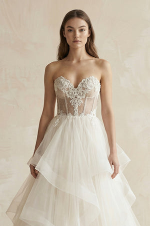 Detachable Floral Princess A-Line Boho Lace Wedding Dress Elegant Chic Sweetheart Court Train Ball Gown – Wedding Dresses by KissProm | Available at KissProm