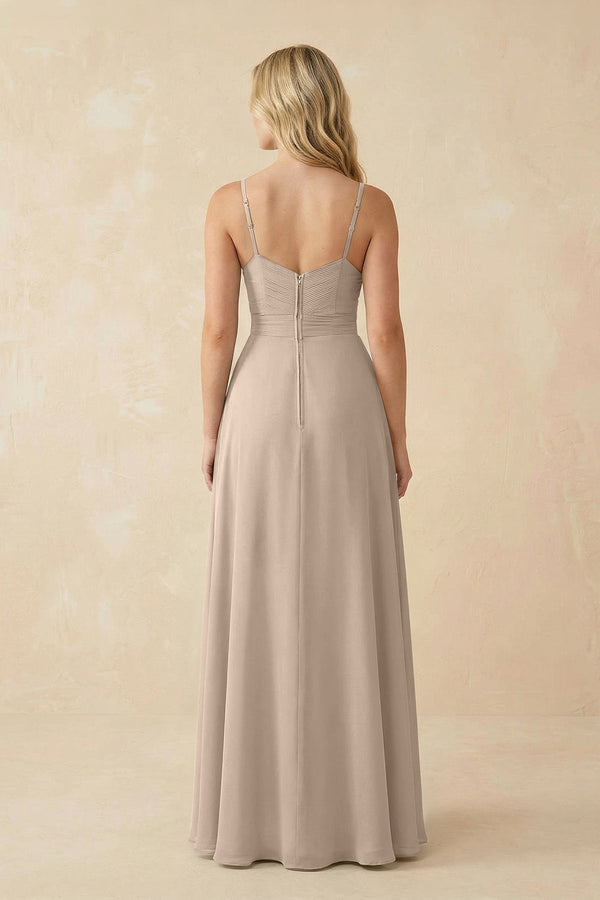 Sweetheart A - Line Pleated Chiffon Bridesmaid Dress in Almond - KissProm Bridesmaid Dresses