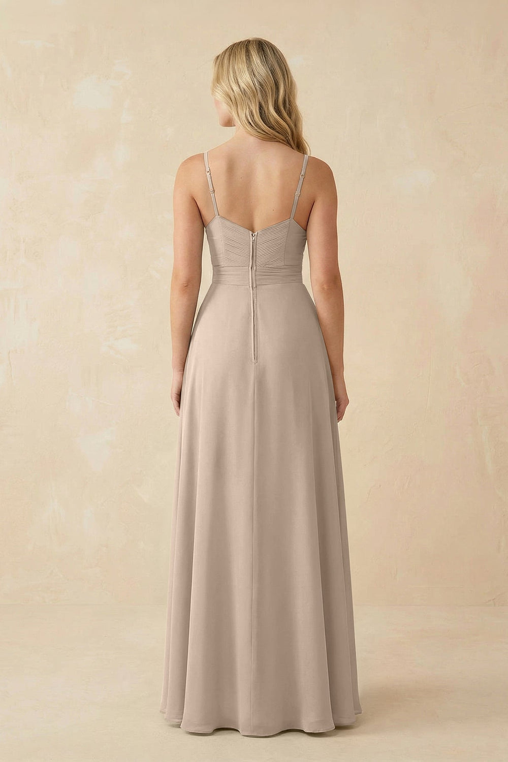 Sweetheart A - Line Pleated Chiffon Bridesmaid Dress in Almond - KissProm Bridesmaid Dresses
