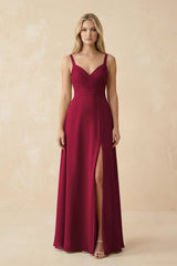 Sweetheart A - Line Pleated Chiffon Bridesmaid Dress in Berry - KissProm Bridesmaid Dresses