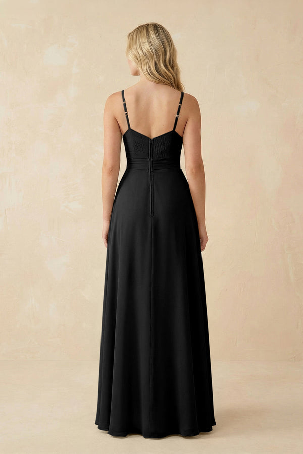 Sweetheart A - Line Pleated Chiffon Bridesmaid Dress in Black - KissProm Bridesmaid Dresses