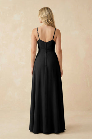 Sweetheart A - Line Pleated Chiffon Bridesmaid Dress in Black - KissProm Bridesmaid Dresses
