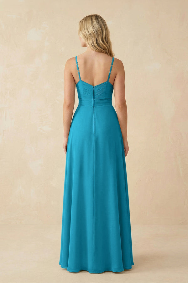 Sweetheart A - Line Pleated Chiffon Bridesmaid Dress in Blue Jay - KissProm Bridesmaid Dresses
