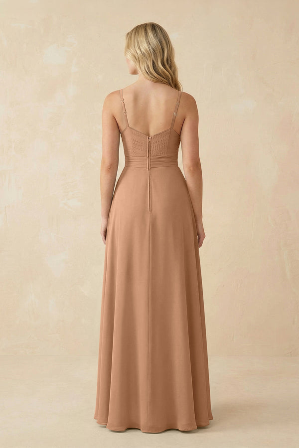 Sweetheart A - Line Pleated Chiffon Bridesmaid Dress in Bronzer - KissProm Bridesmaid Dresses