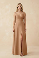 Sweetheart A - Line Pleated Chiffon Bridesmaid Dress in Bronzer - KissProm Bridesmaid Dresses