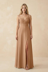Sweetheart A - Line Pleated Chiffon Bridesmaid Dress in Bronzer - KissProm Bridesmaid Dresses