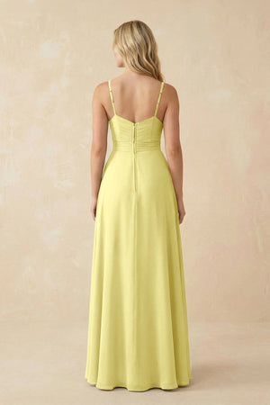 Sweetheart A - Line Pleated Chiffon Bridesmaid Dress in Buttercup - KissProm Bridesmaid Dresses