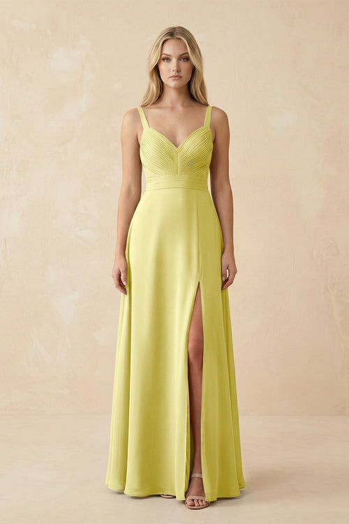 Sweetheart A - Line Pleated Chiffon Bridesmaid Dress in Buttercup - KissProm Bridesmaid Dresses