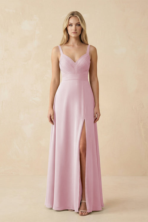 KissProm Sweetheart A-Line Pleated Chiffon Bridesmaid Dress in Candy Pink, Candy Pink / 2