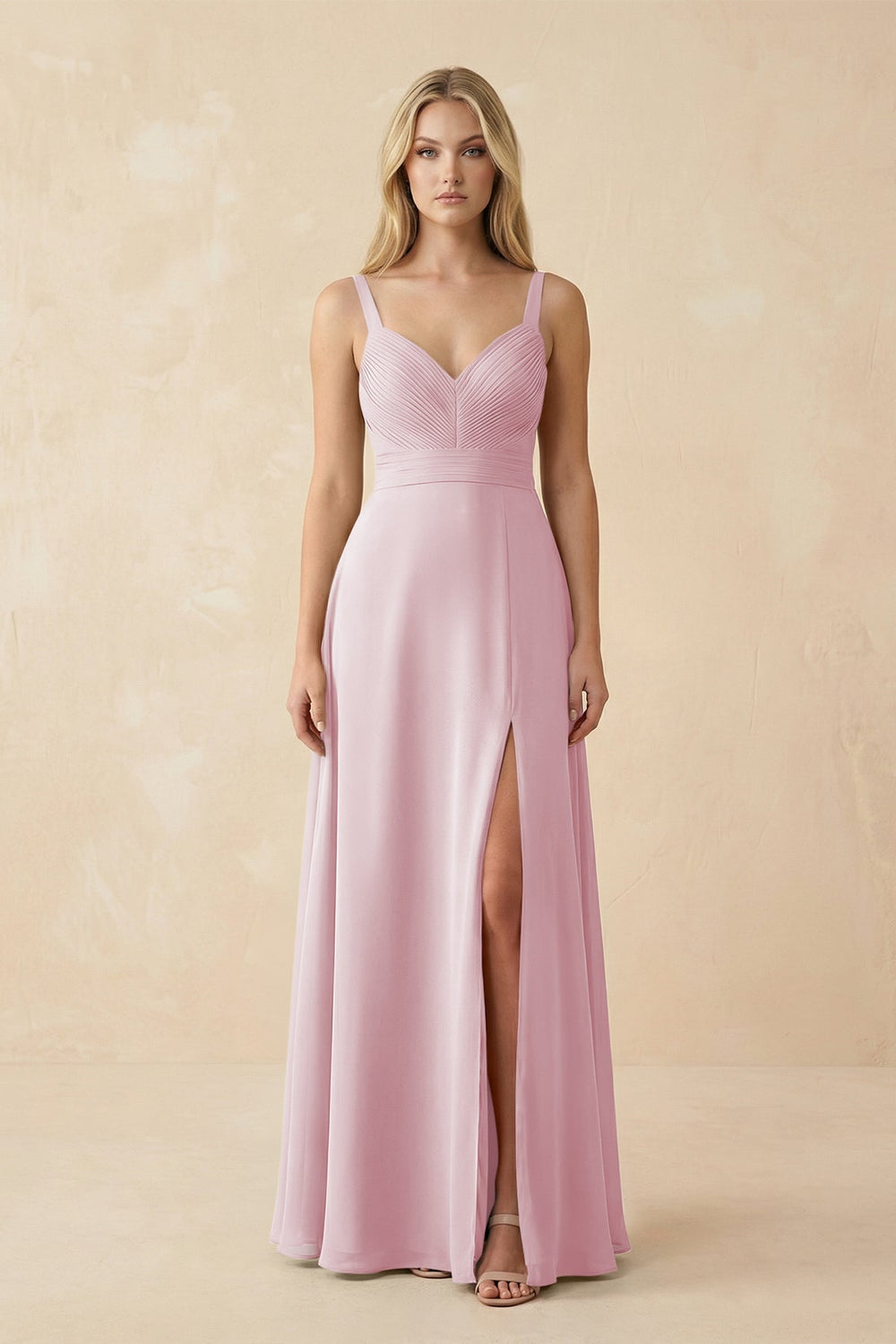 Sweetheart A - Line Pleated Chiffon Bridesmaid Dress in Candy Pink - KissProm Bridesmaid Dresses