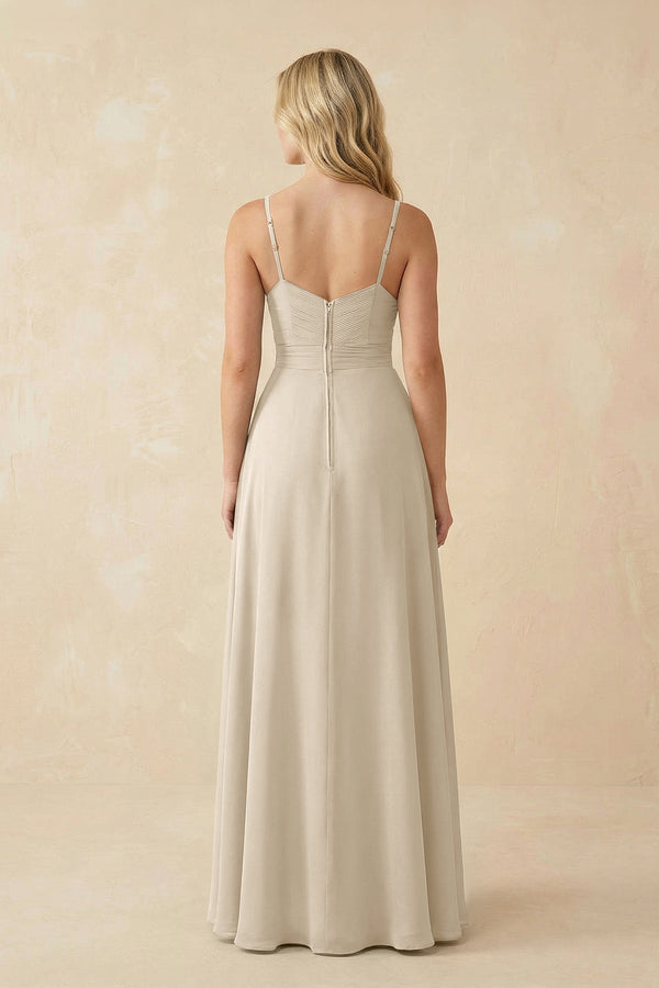 Sweetheart A - Line Pleated Chiffon Bridesmaid Dress in Champagne - KissProm Bridesmaid Dresses