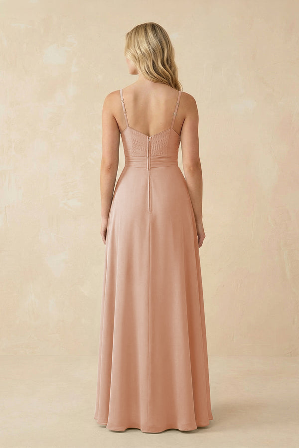 Sweetheart A - Line Pleated Chiffon Bridesmaid Dress in Champagne Rose - KissProm Bridesmaid Dresses
